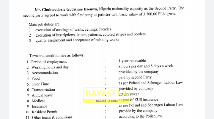 SCHENGEN WORK PERMIT AND JOB CONTRACT