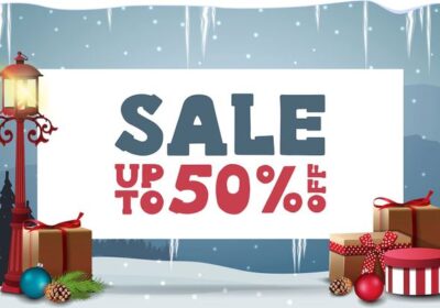 Premium-Vector-_-Christmas-sale-up-to-50-off-discount-banner-with-white-paper-sheet-with-offer-pole-lantern-presents-and-blue-winter-landscape-1